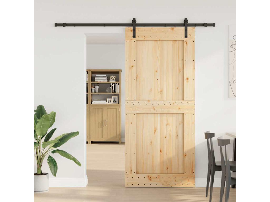 Puerta corredera con herrajes madera maciza de pino 100x210 cm