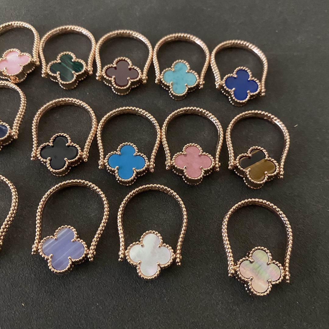 VCA Vintage Alhambra Reversible Ring, Rose Gold, 14 Stone Options - Original Replica Club