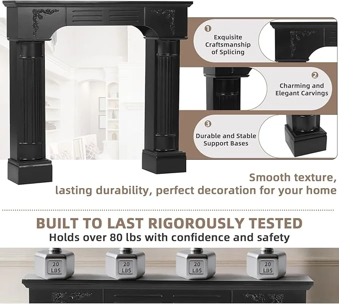 EPICOZY 43.3" Fireplace Mantel, Freestanding Fireplace Surround with Leg for Electric Fireplaces, MDF Mantel Surround with Shelf for Living Room with Decorative Pattern, Anti-Tipping & Waterproof - Image 5