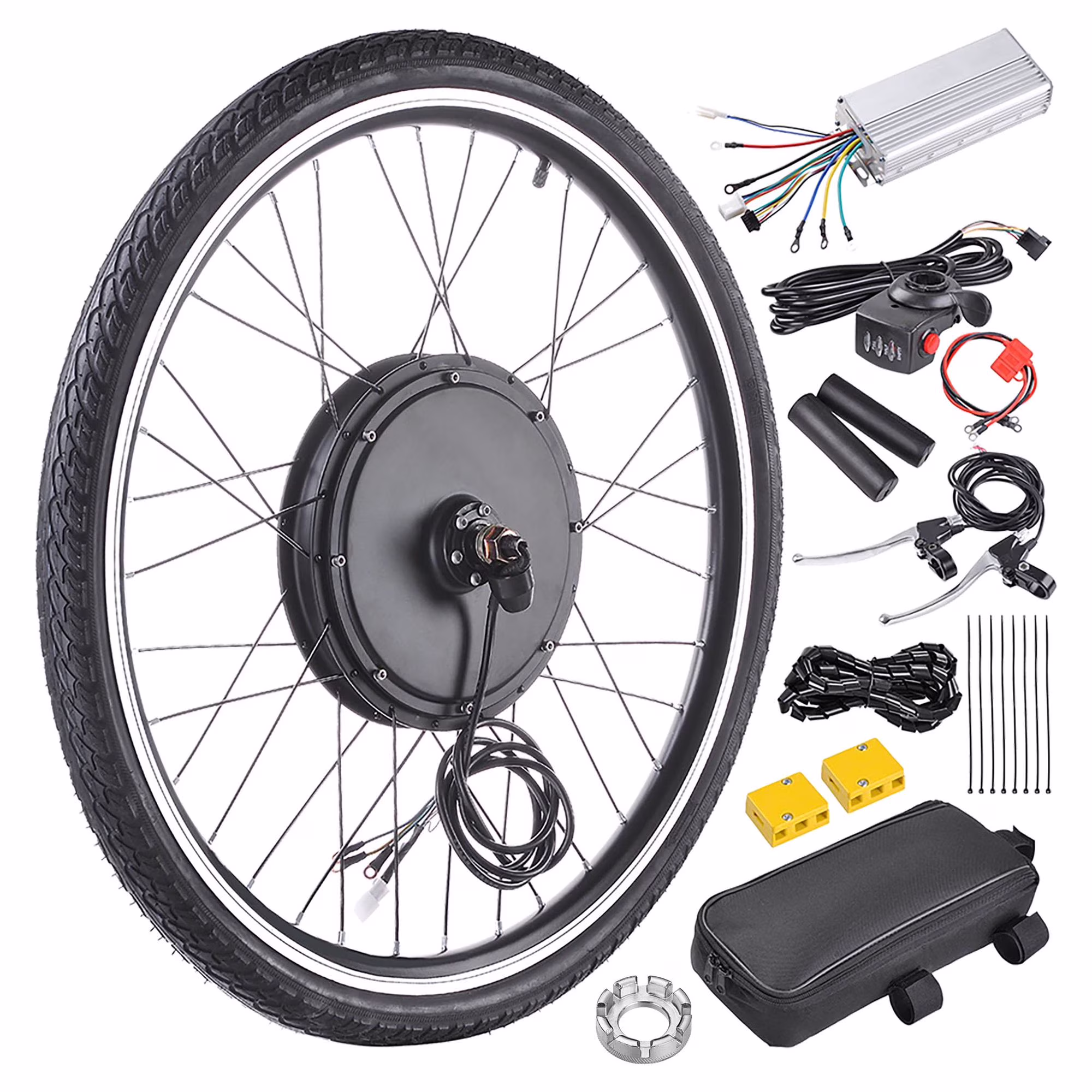 Yescom Electric Bike Conversion Kit 48V 1000W 26" Front Wheel E - Bike Conversion Kit Dual Mode Controller(Black, Front Wheel)