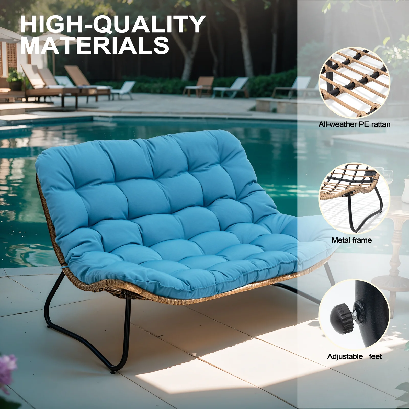Crestlive Products Patio Loveseat, All-Weather Rattan Large Furniture with Soft Cushions, Outdoor Loveseat for Balcony, Poolside, Backyard (Beige) - Image 18