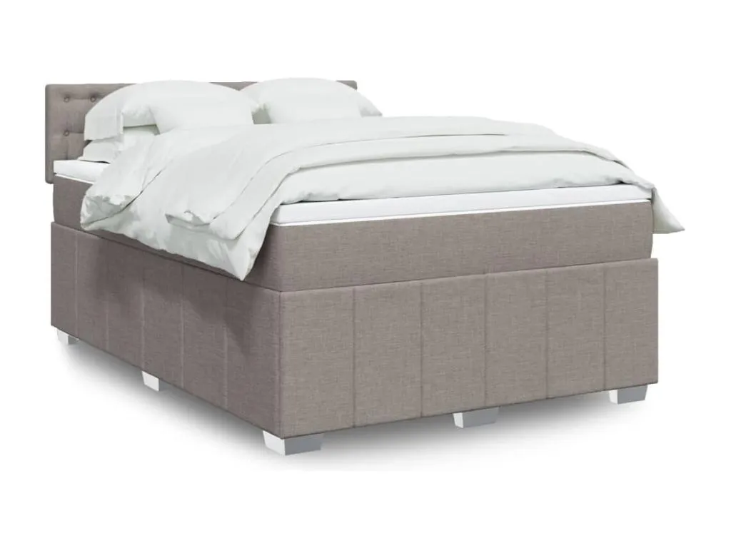 Cama box spring con colchón tela gris taupe 140x200 cm vds3520993
