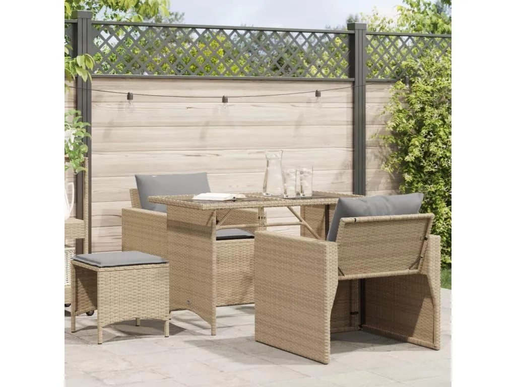 Juego de sofás jardín con cojines 4 piezas ratán sintético beige snvc06792