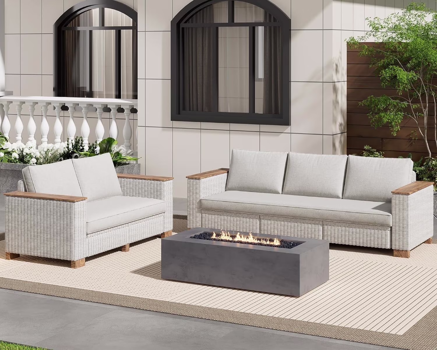 Jocisland Patio Furniture Set, 6 Piece Modular Rattan Outdoor Sectional Set with Washable Cushions, 3-Seat Outdoor Couch, 1 Loveseat, 1 Single Chair for Lawn Deck Backyard Garden, Beige - Image 7