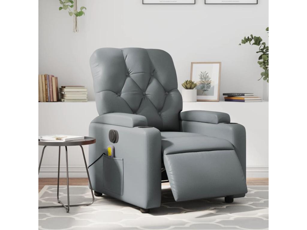 Sillón de masaje reclinable eléctrico cuero sintético gris