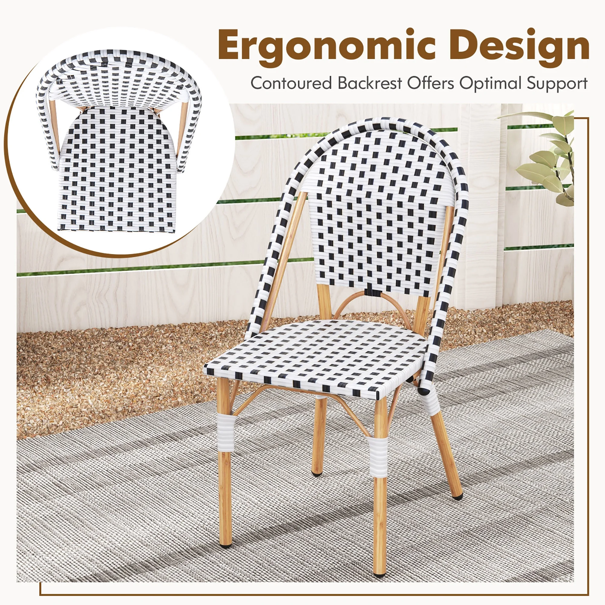 Gymax French Bistro Chair Set of 4 w/ Hand-woven Rattan Galvanized Metal Frame Outdoor - Image 8