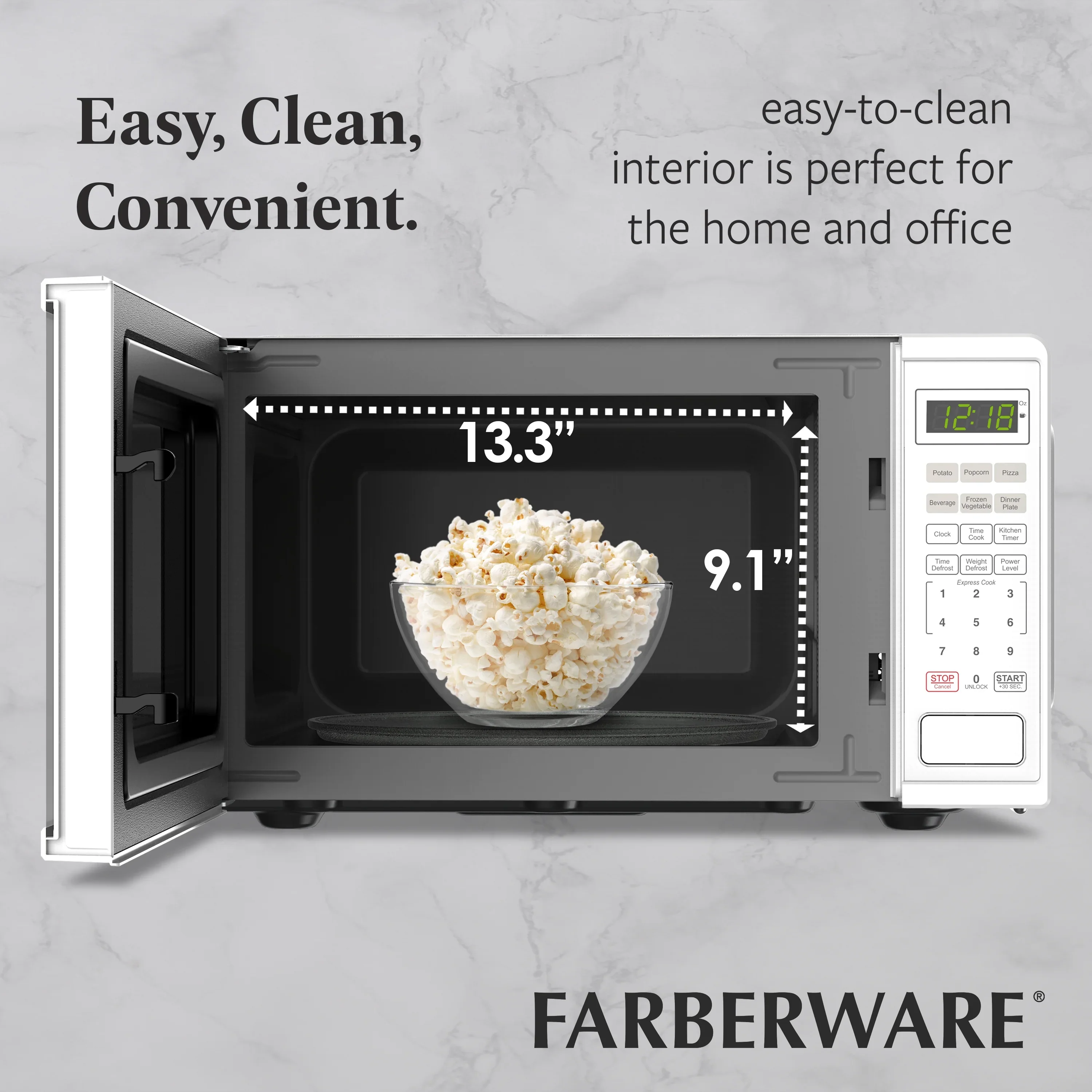 Farberware FMGZ09BKA 0.9 Cu. Ft. Microwave Oven, 900W, Digital Control, LED Display, 6 Cooking Presets, Black