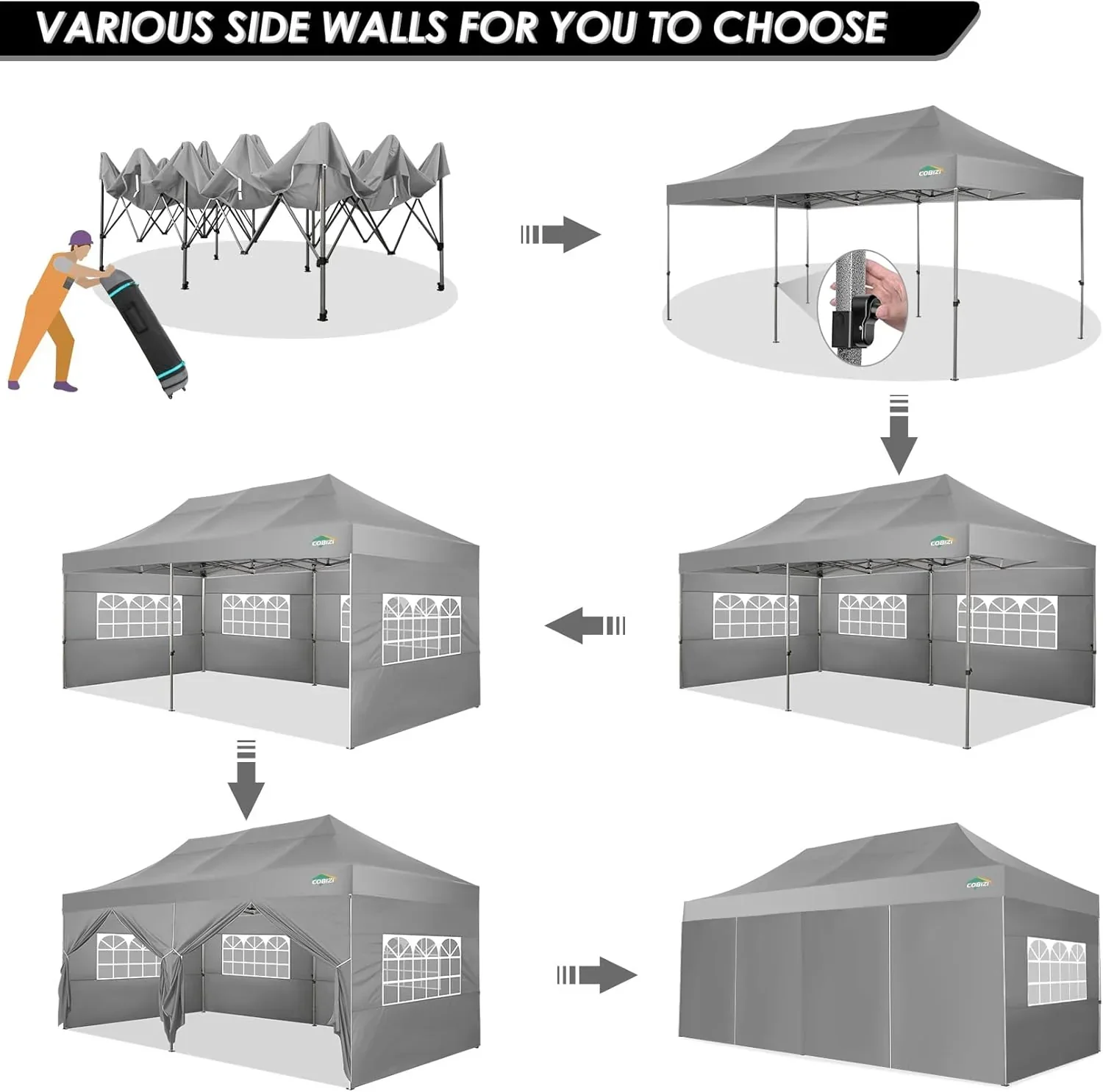 COBIZI 10x20 Heavy Duty Pop up Canopy Tent 6 sidewalls Commercial Canopy Wedding Party Tents