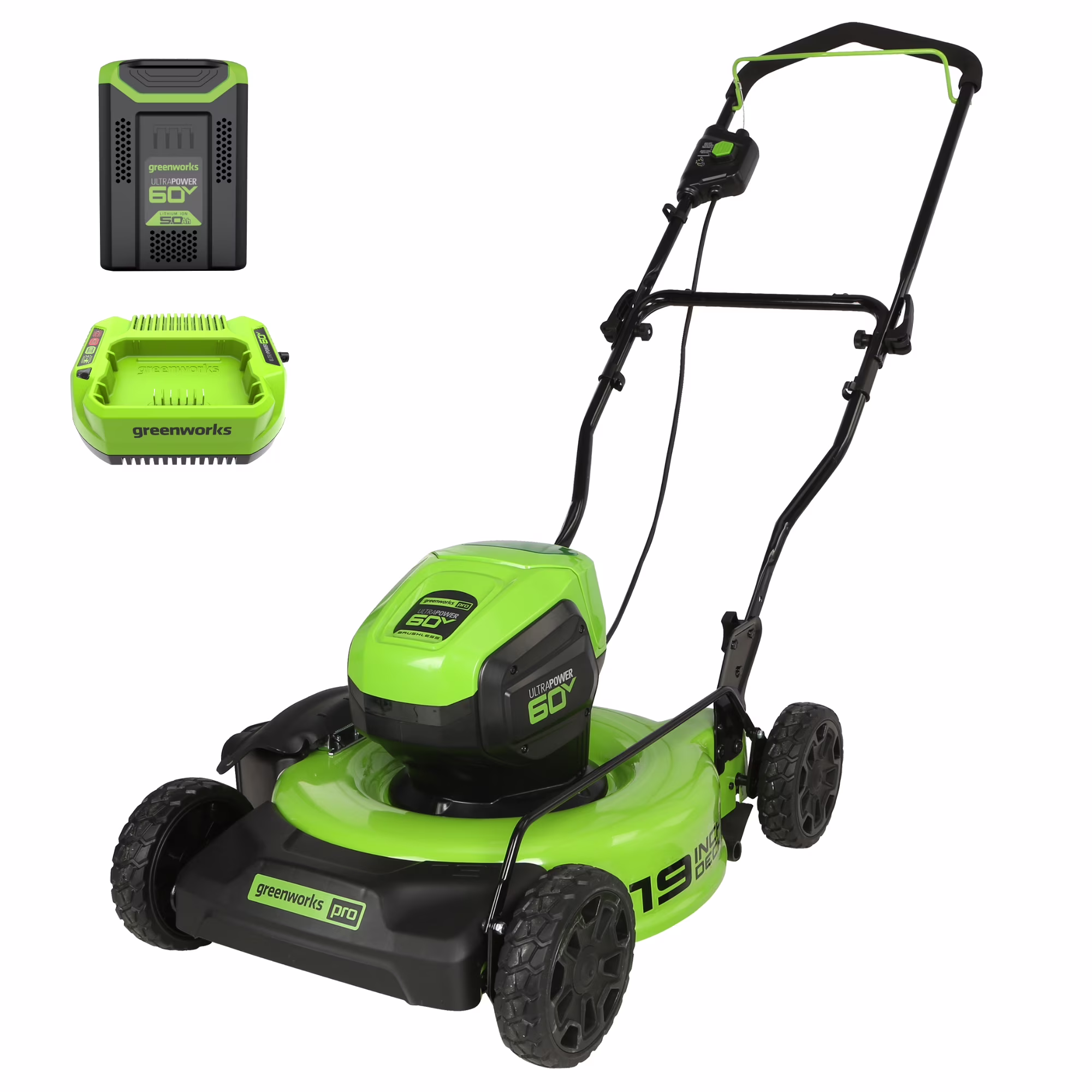 Greenworks 60V 19" Cordless Battery Push Lawn Mower with 5.0ah Battery Charger 2531802