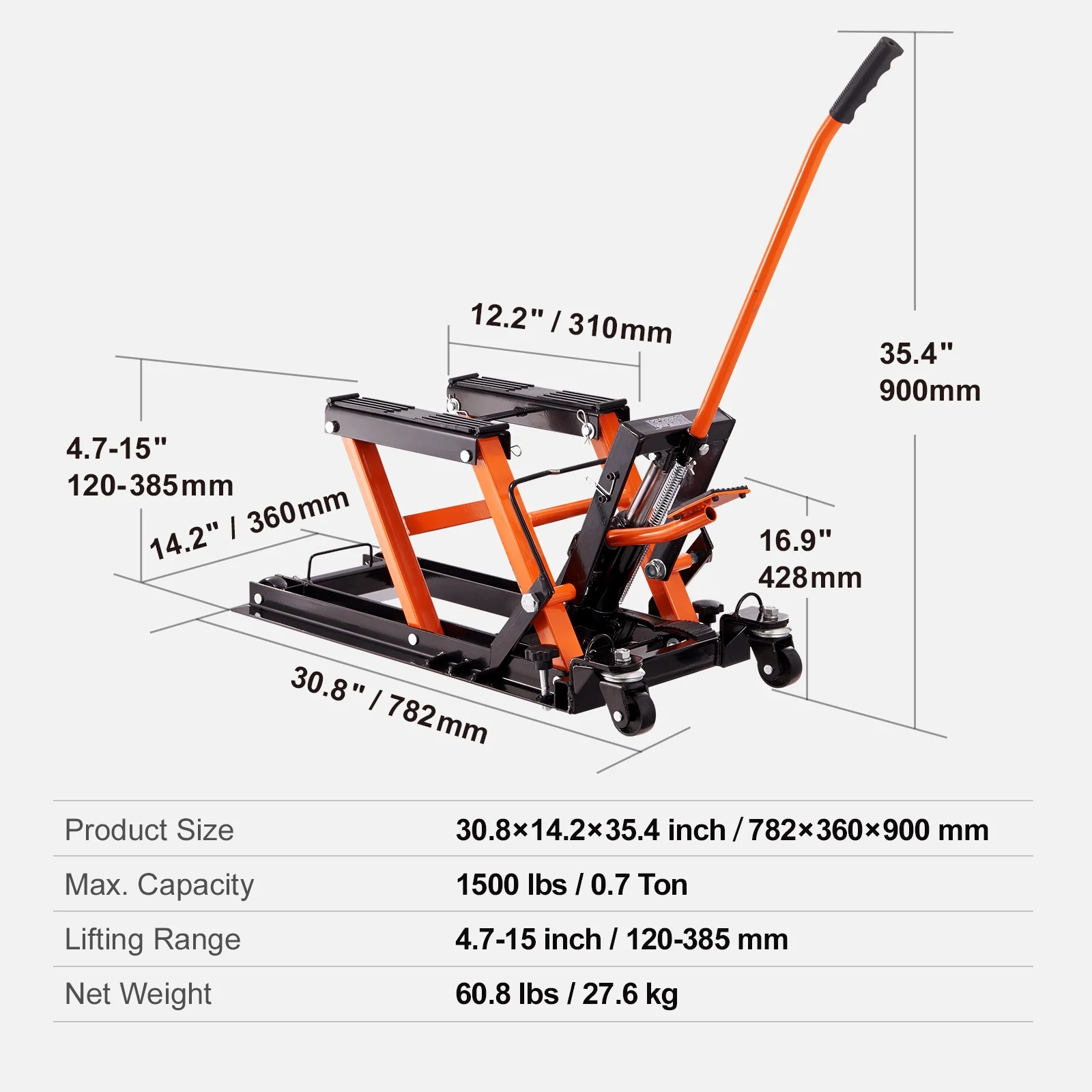 KFFKFF 1500 LB Hydraulic Motorcycle ATV Lift Jack Hydraulic Pump Hoist Jack ATV Dirt Bike Stand - Image 7