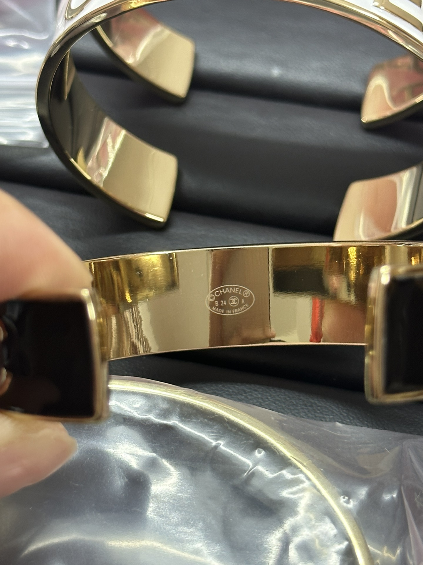 Chanel Embossed Monogram Open Cuff Bangle Bracelet - Original Replica Club