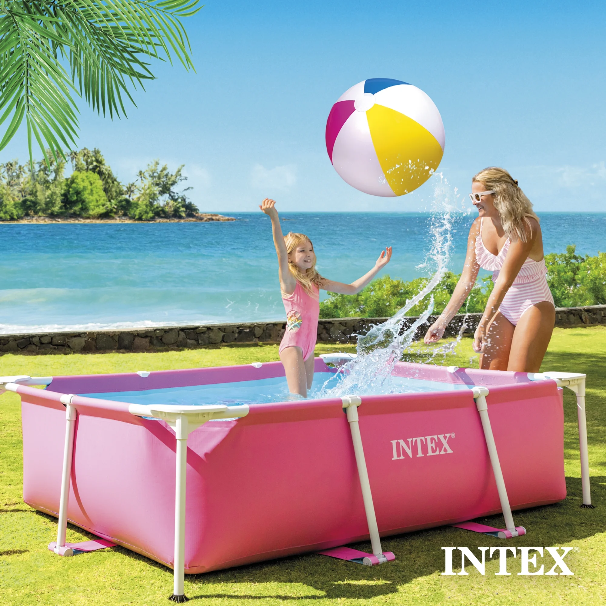 Open Box INTEX Rectangular Metal Frame 7ft x 23in Above Ground Swimming Pool, Pink - Image 9