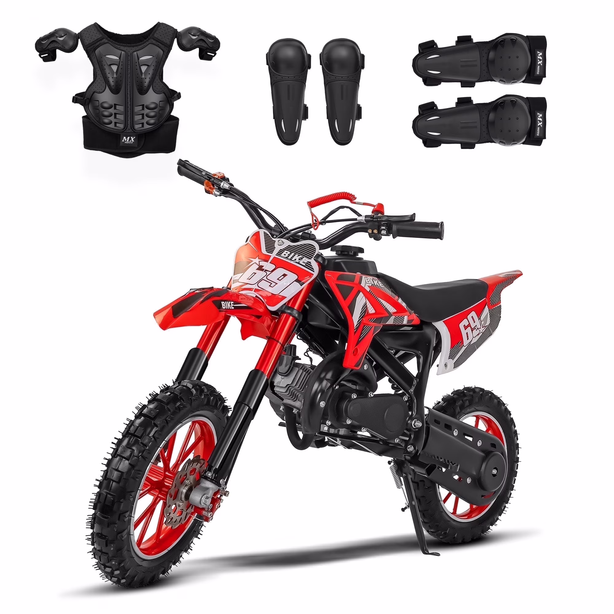 MX moto 49CC Kids Dirt Bicycle, 2-Stroke Gas Powered Off Road Motorcycle, Tire Shock Absorber Spring Soft Seat Cushion with Front and Rear Disc Brake, Max Speed 28 MPH - Image 3