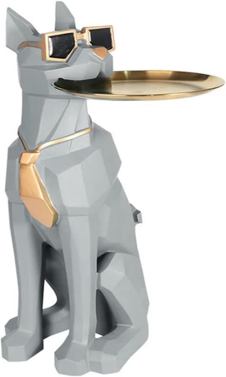 WAYFAIR Homary Modern Resin Dog Sculpture Geometric Standing Statue Cute End Side Table With Metal Storage Tray Tissue Box (White)