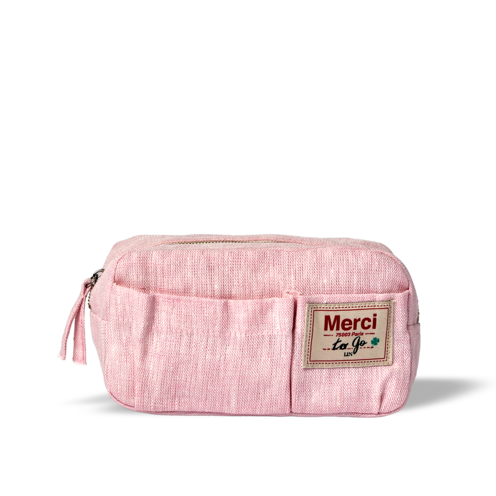 Merci - Trousse en lin lavé - Rose Granité