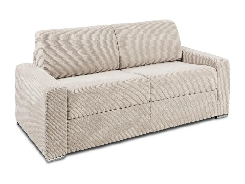 Sofá cama de 3 plazas de apertura rápida de pana beige - Cama de 140 cm - Colchón de 22 cm Decoencanto