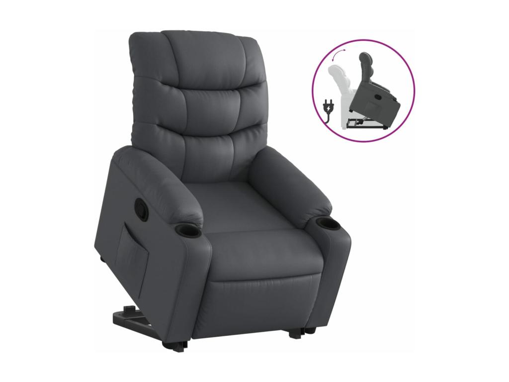 Sillón reclinable elevable cuero artificial gris