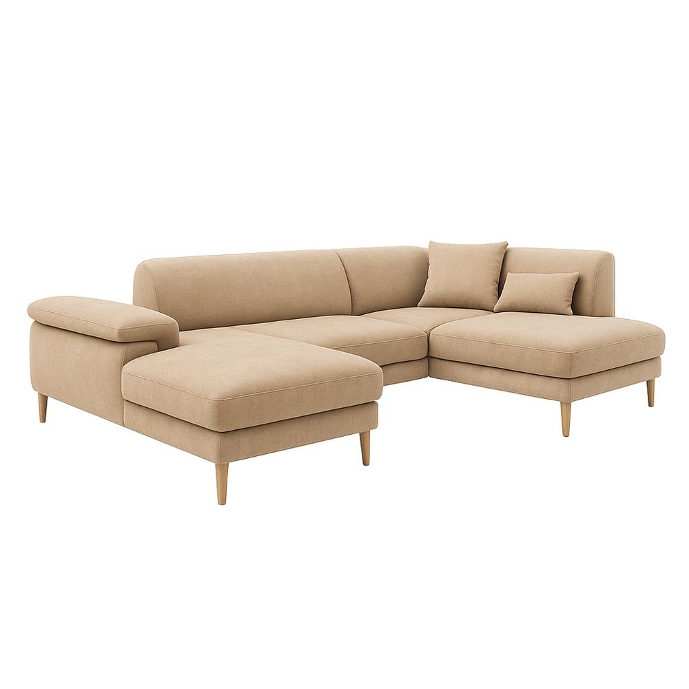 Sofá Esquinero Moderne de Tela Beige con Función de Reclinación y Cojines Suaves