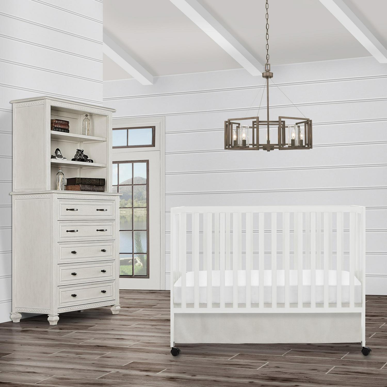 Dream On Me Quinn Full-Size Folding Crib. Removable Wheels. Modern Nursey. Adjustable Mattress Support. Patent Folding System in White - Image 8