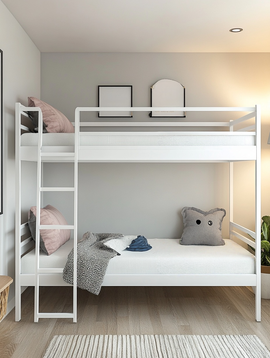 Cama litera de metal infantil blanco con tablero de cama dormitorio infantil 197,5x160x96 cm