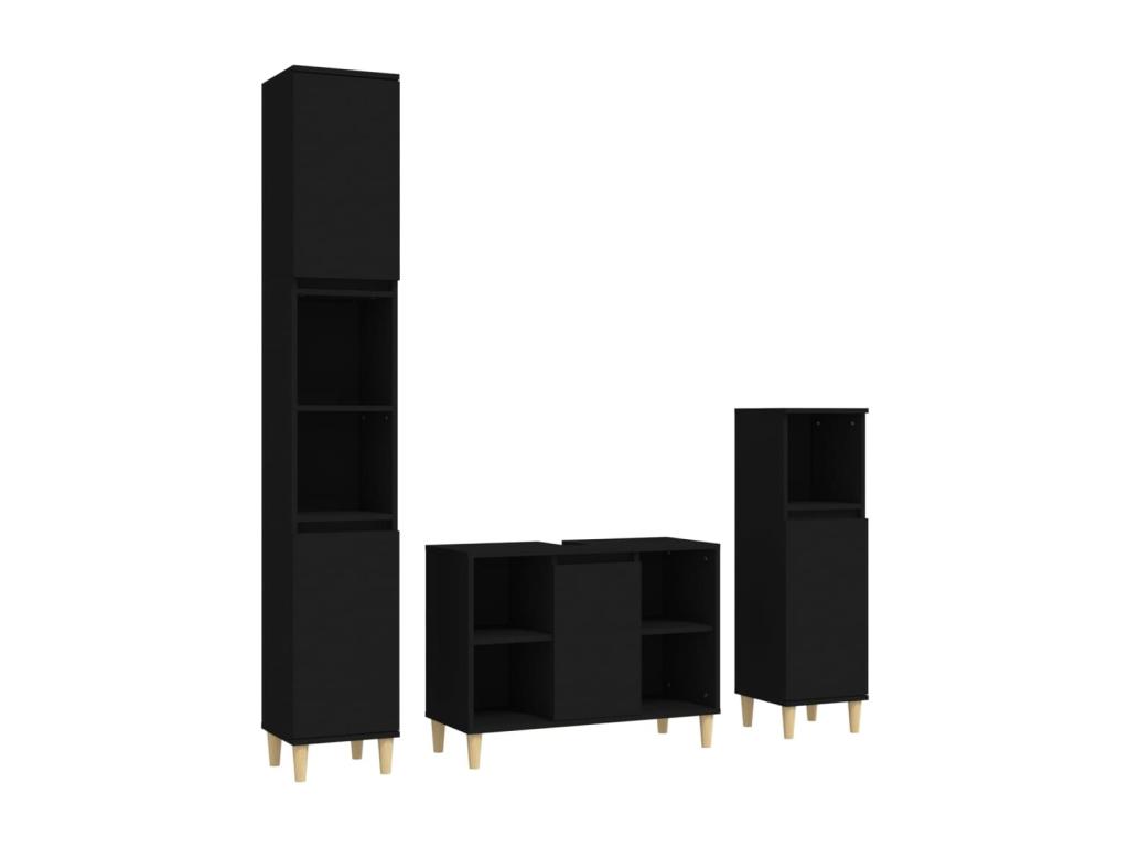 Conjunto de muebles de baño 3 piezas de madera contrachapada negra.
