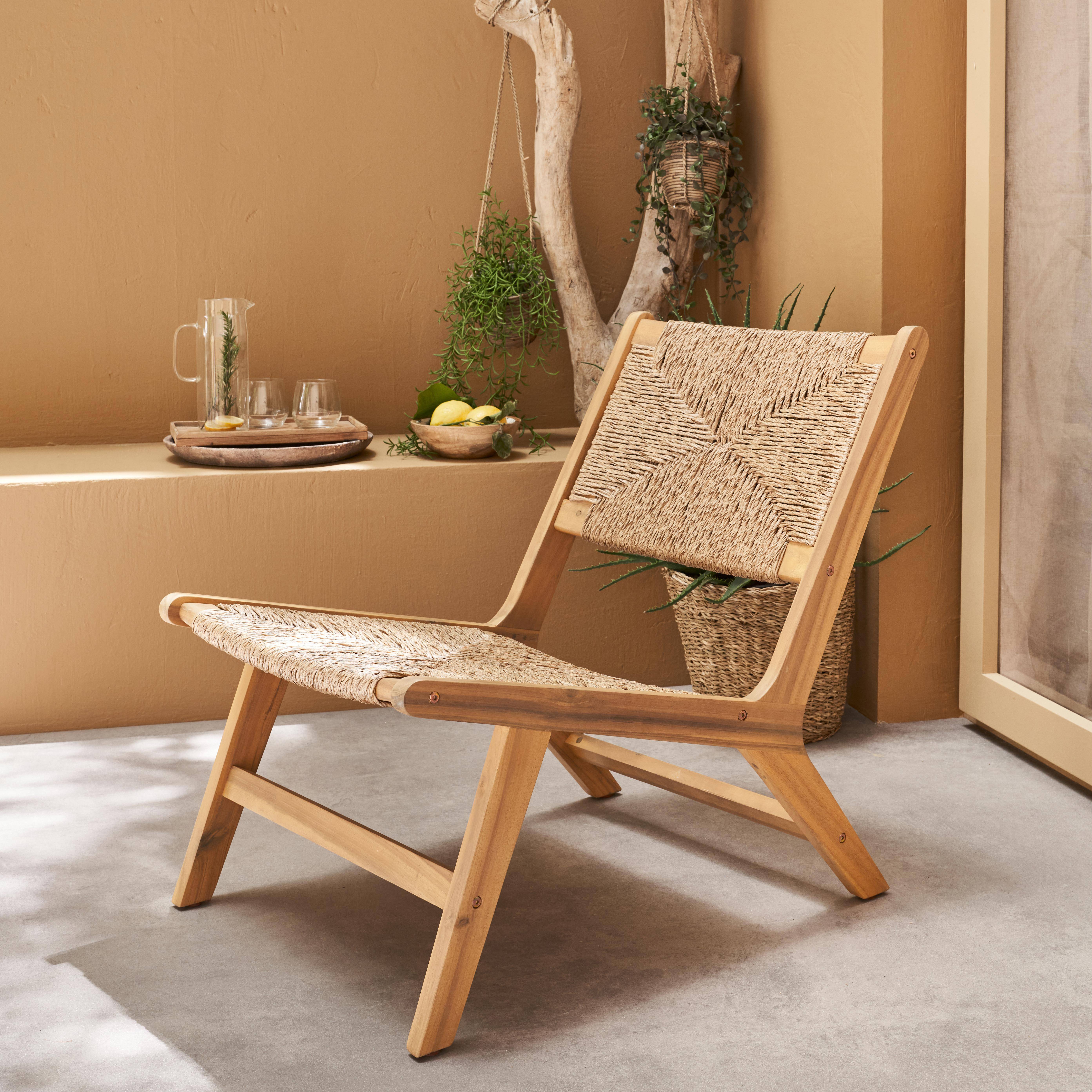 Loredo - Sillón de jardín de madera y resina efecto paja
