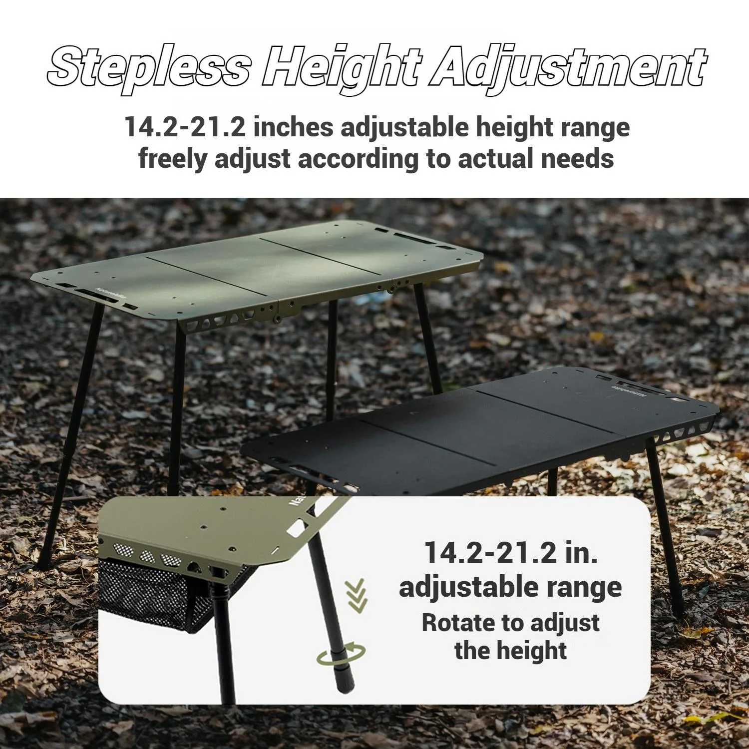 Naturehike, Portable Camping Table, Outdoor Detachable Tactical Camping Table, Lightweight Aluminium Camping Table with Light Pole, Adjustable Height - Image 13
