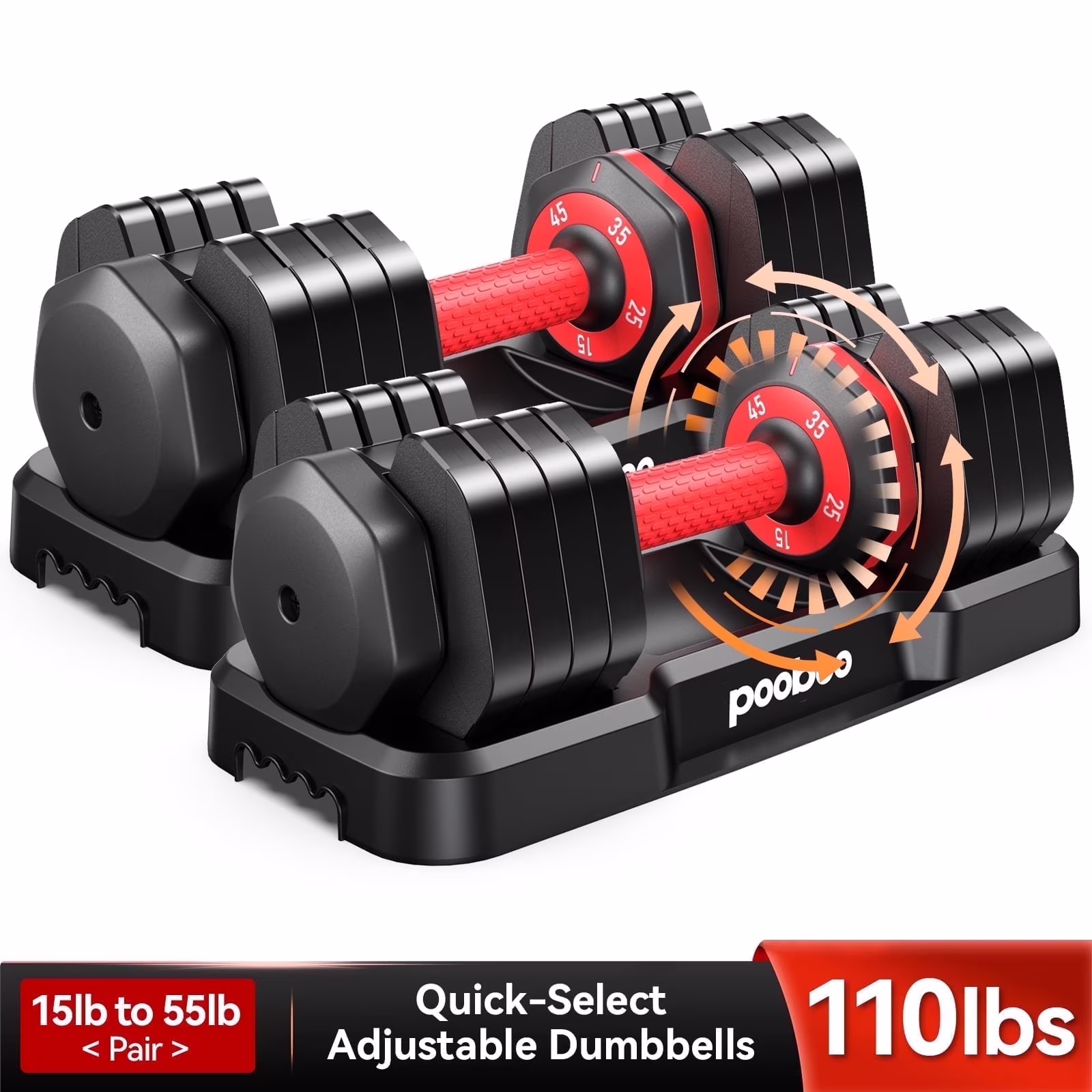 (1 Pair) LNOW 50 lb Quick Select Adjustable Dumbbells for Home Gym 5 in 1 Free Weights 5/10/15/20/25 lb/50 lb Dumbbell with Anti - Slip Handle, Suitable for Home Gym Exercise Equipment(Pair(15-55lbs))