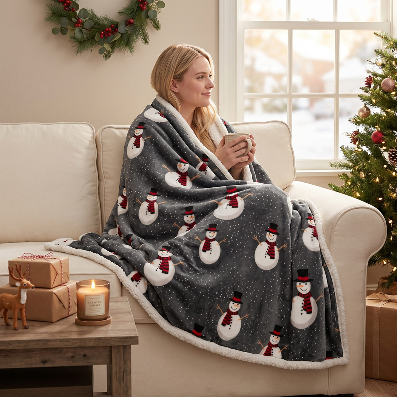 Sherpa Christmas Throw Blanket