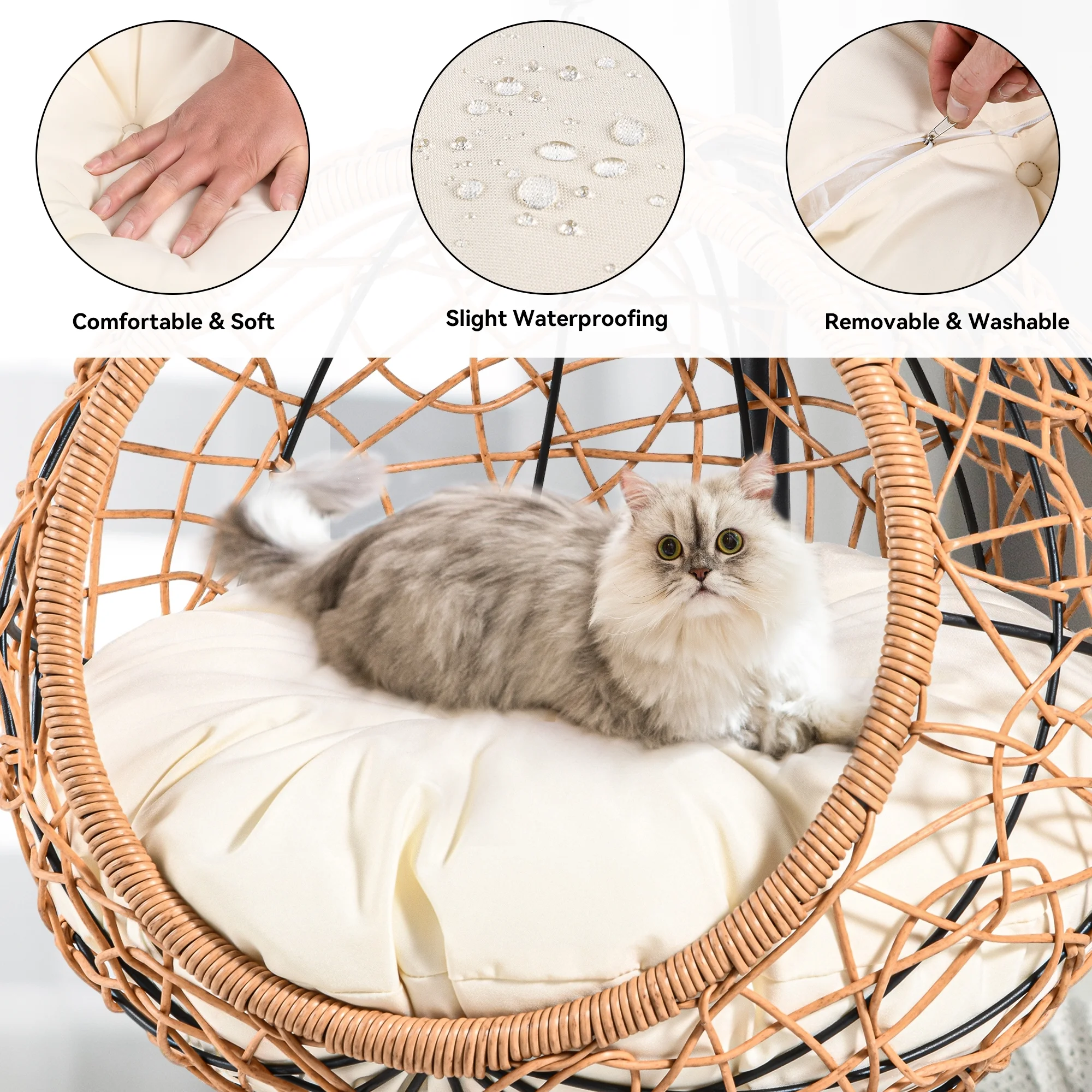 Dextrus Indoor Elevated Cat Bed with Detachable Cushion, Brown Solid - Image 7