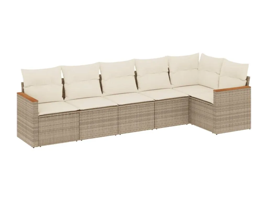 Juego de sofás jardín con cojines 6 pzas ratán sintético beige CRIQ78846
