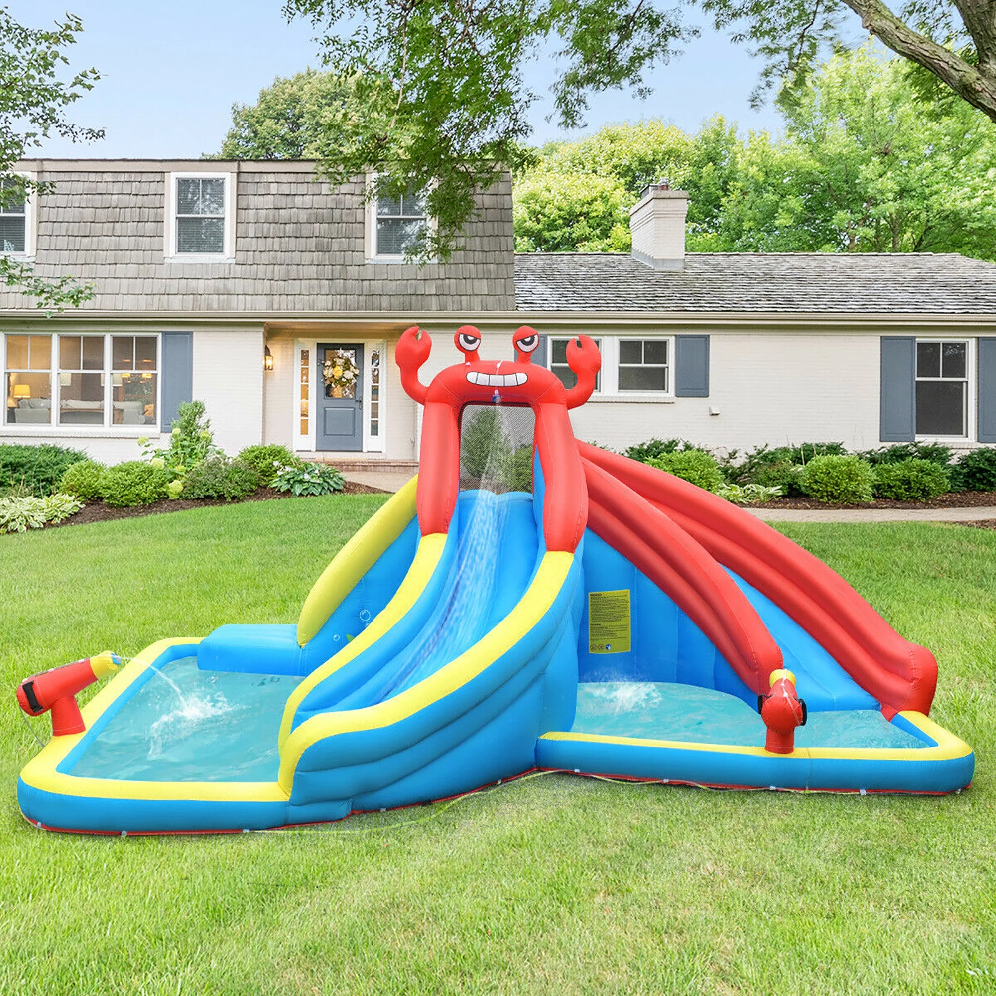 Costway Inflatable Water Slide Crab Dual Slide Bounce House Splash Pool with 950W Blower - Image 4