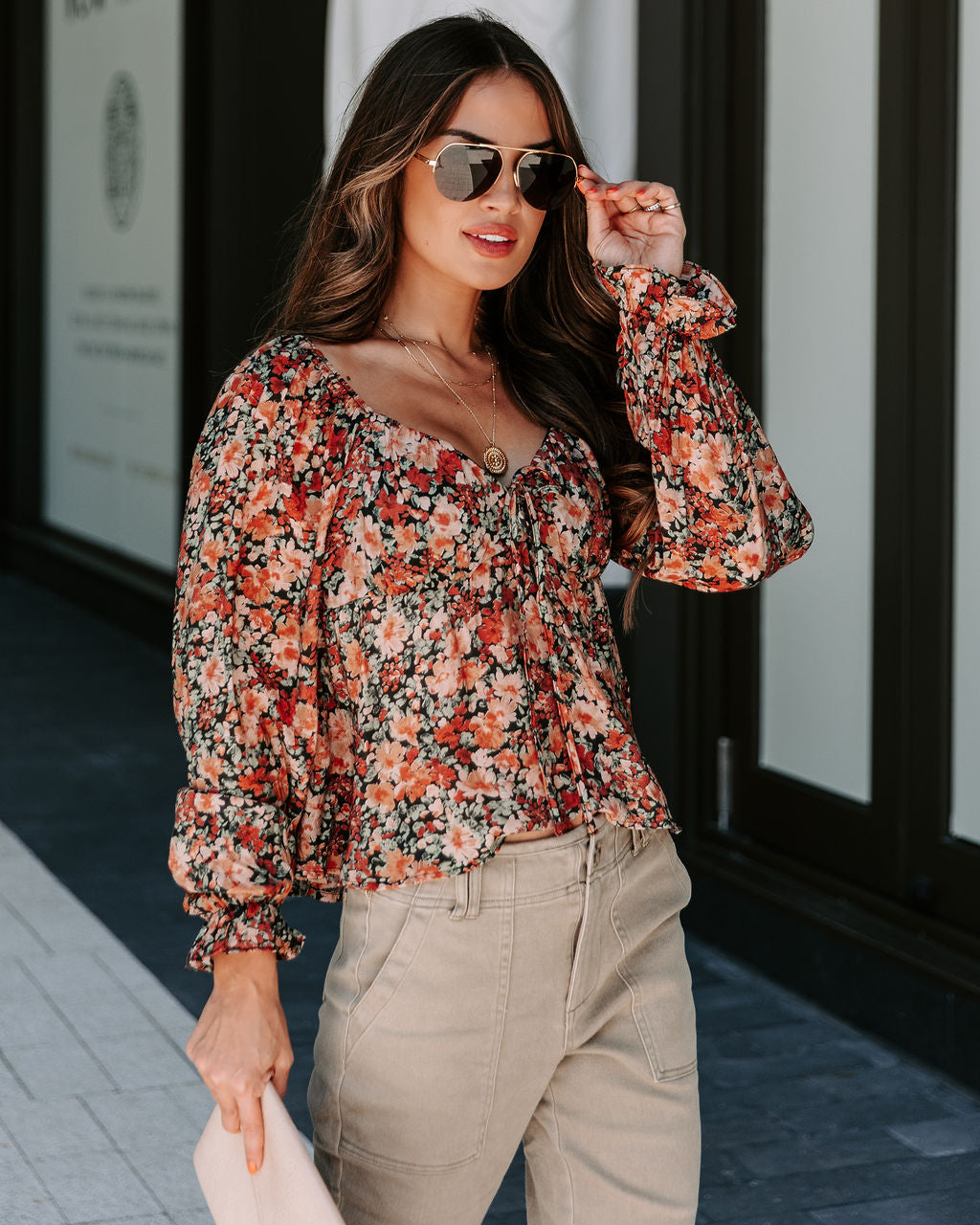 Uncertain Love Floral Front Tie Top - Brown - Se7enfashion