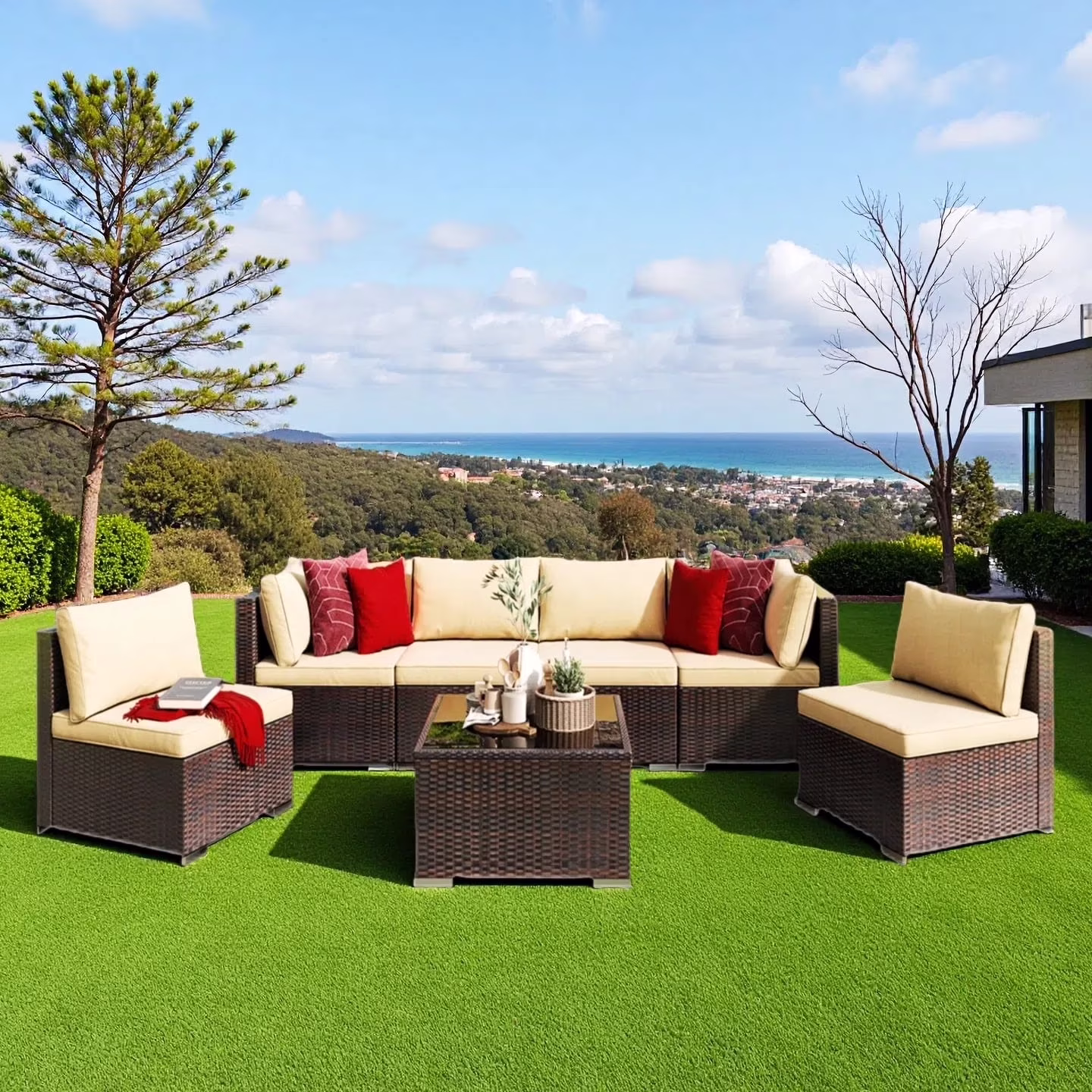 Patio Furniture Set Clearance Lofka Outdoor Sectional Furniture Sofa Set with Tempered Glass Table for Backyard, Garden & Poolside, Gray Cushions - Image 3