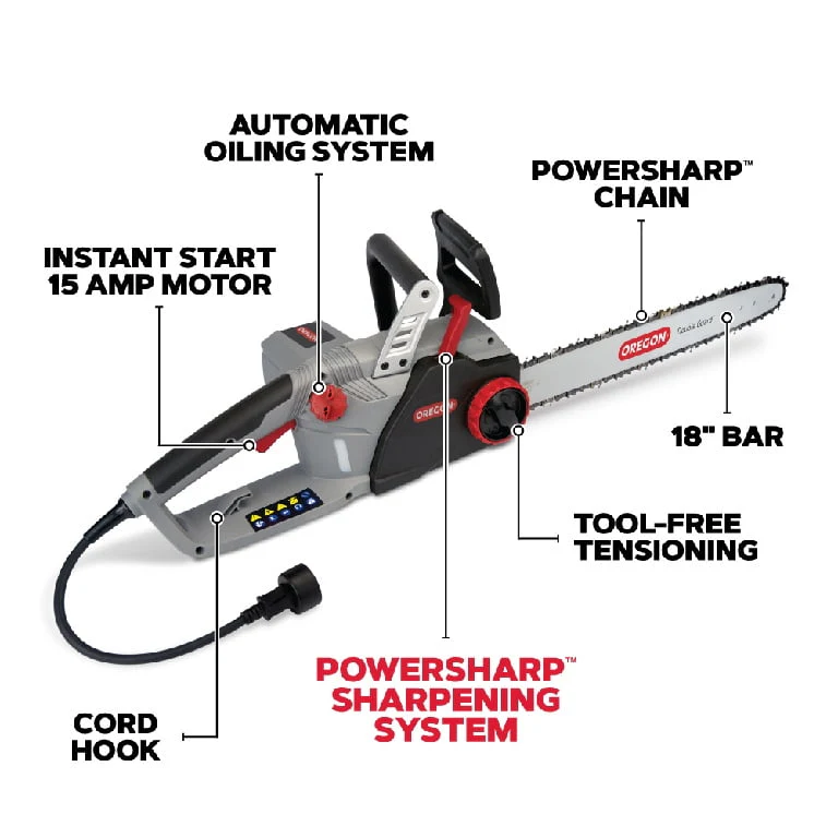 Oregon CS1500 18 in. 15 Amp Self-Sharpening Electric Corded Chainsaw - Image 2