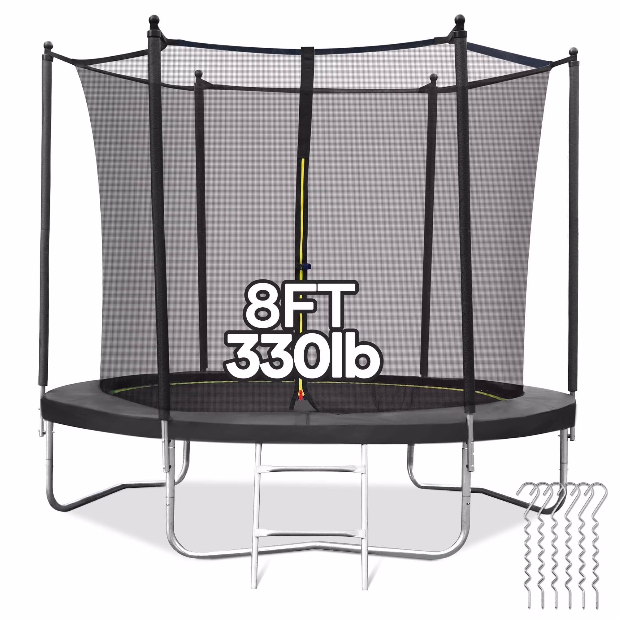 MARNUR Kids' Trampoline 8 ft With Enclosure Net, Ladder And Wind Stakes - 330 lbs Weight Capacity