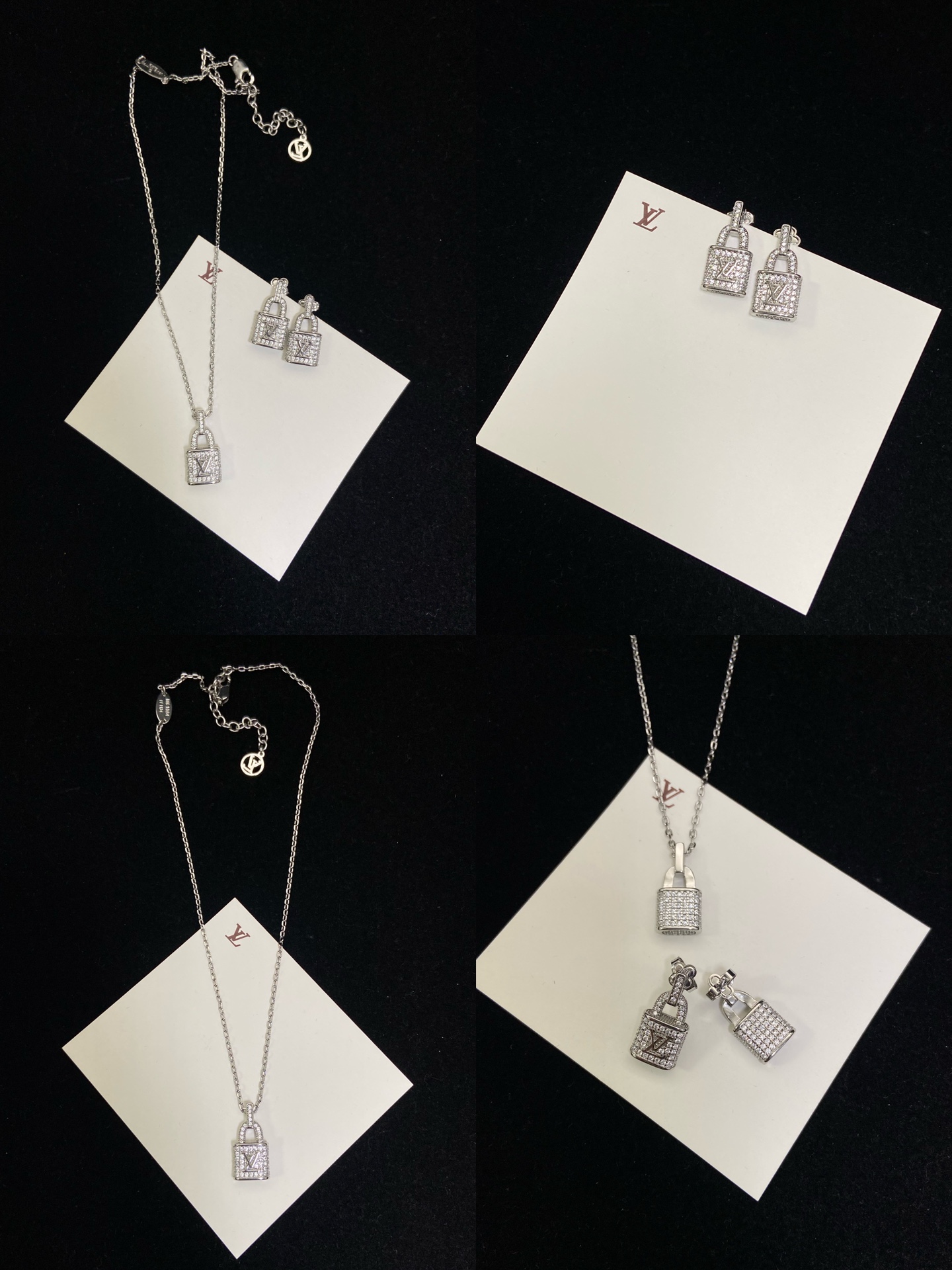 Louis Vuitton Diamond Lock Pendant Necklace Earrings - Original Replica Club