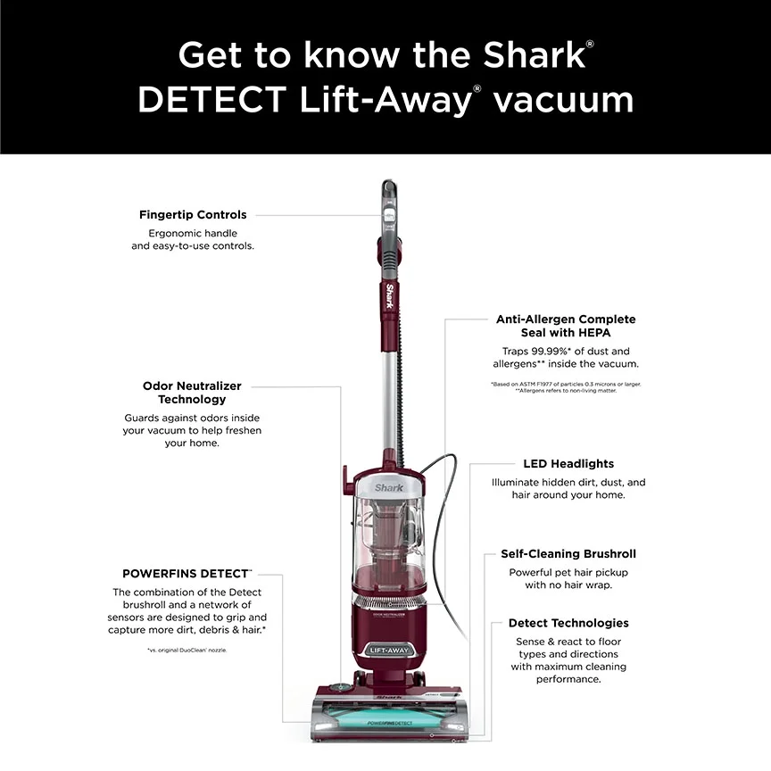 Shark Detect Lift-Away ADV Corded Upright Vacuum with PowerFins Detect, Self-Cleaning Brushroll & Odor Neutralizer Technology, LA492, Burgundy - Image 14