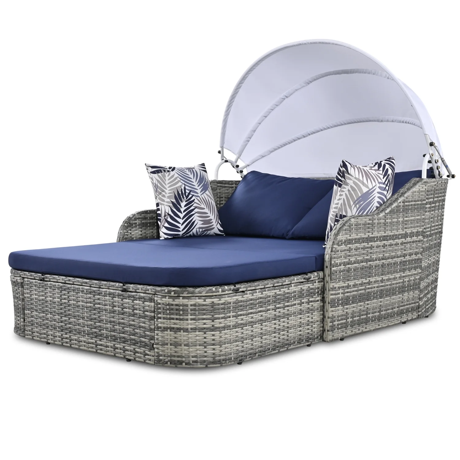 Harper & Bright Designs Rattan Outdoor Double Lounge Chaise 2-Person PE Wicker Outdoor Patio Sunbed with Canopy Cover for Backyard Garden Balcony, Beige+Black - Image 87