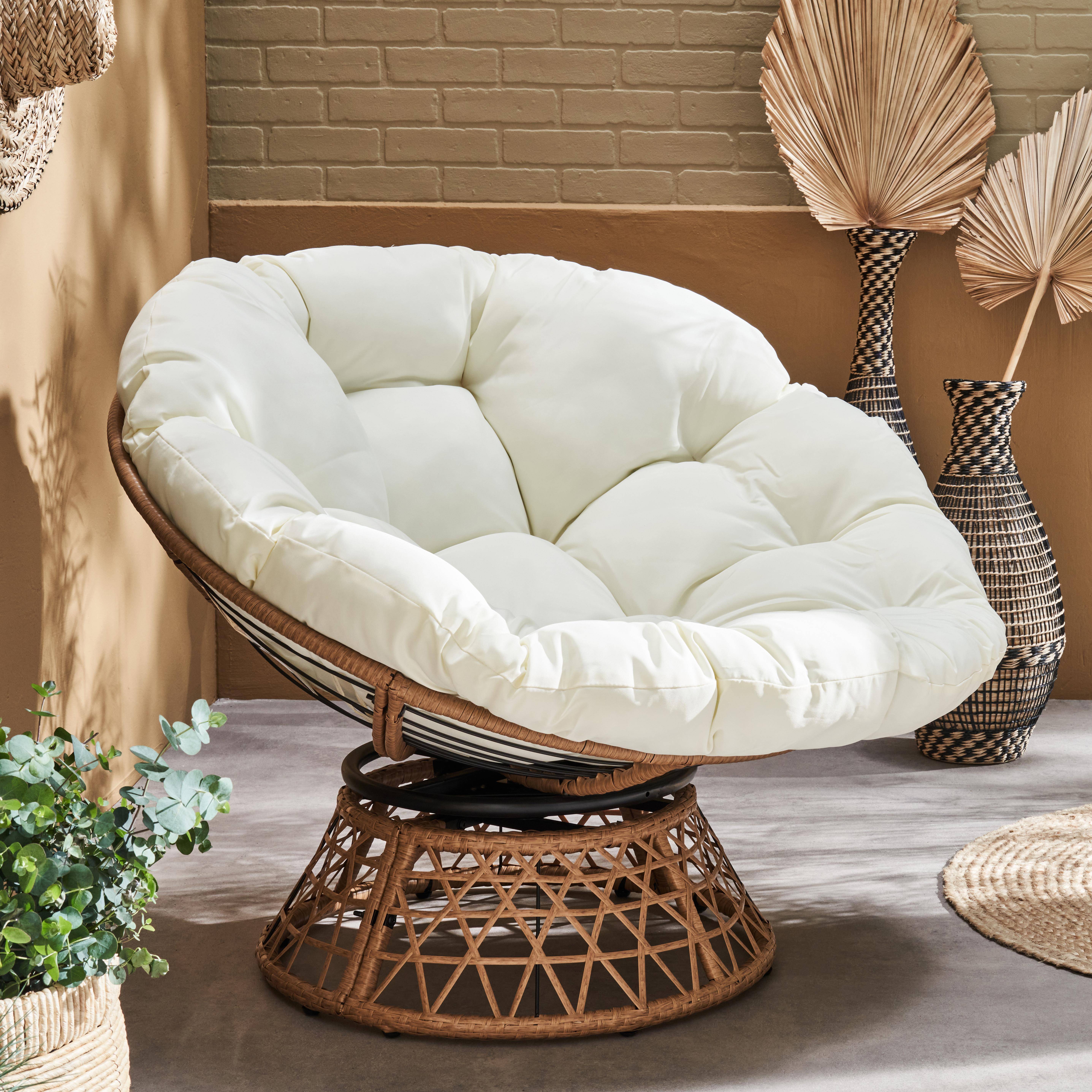 Tahiti - Sillón papasan giratorio en poliratán, para exterior/interior, 96cm