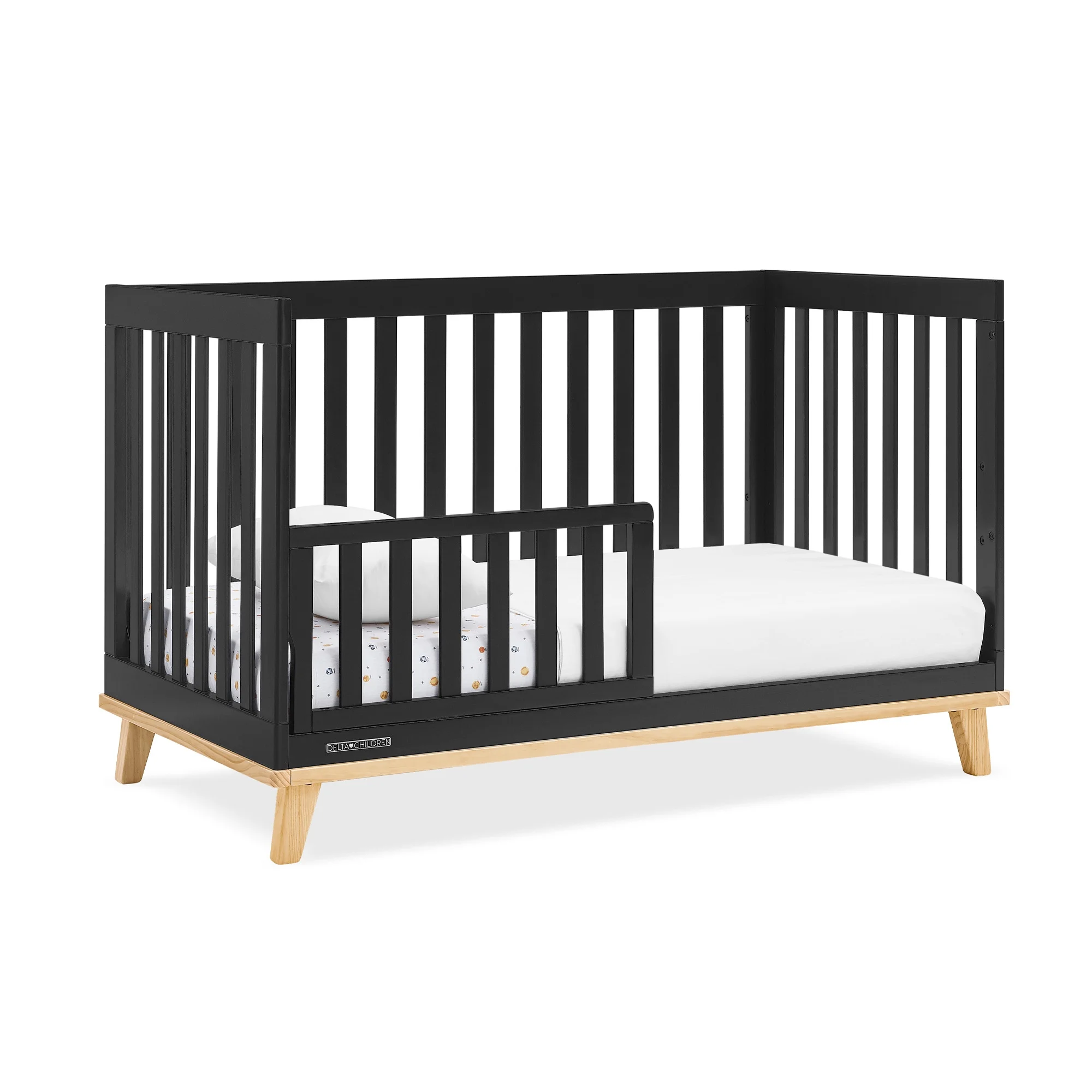 Delta Children Frankie 4-in-1 Convertible Crib - Greenguard Gold Certified, Black with Natural - Image 2