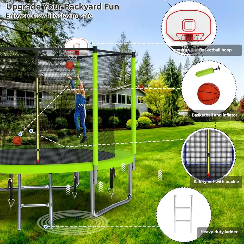 Trampoline With Enclosure Net And Adjustable Basketball Hoop - 8ft, 10ft, 12ft, 14ft, 15ft, 16ft - Image 7 Trampoline With Enclosure Net And Adjustable Basketball Hoop - 8ft, 10ft, 12ft, 14ft, 15ft, 16ft - Image 7