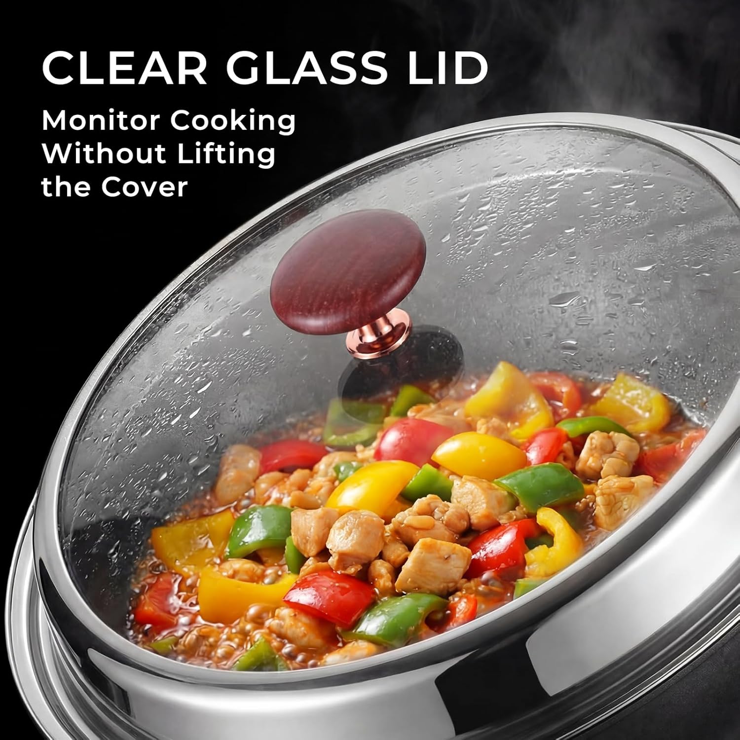 Kseroo 13-Inch Carbon Steel Wok Pan with Lid: Professional Woks & Stir-Fry Pans Nonstick with Steamer, Large Deep Flat Bottom Cookware, Works on All Cooktops, Oven Safe, Stay-Cool Handle, Kitchen Gift