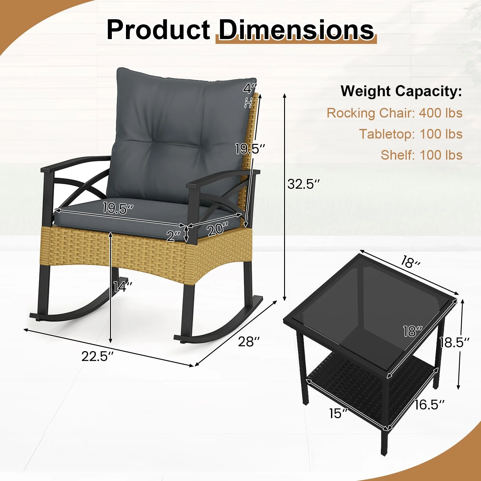 Tangkula 3 Pieces Outdoor Rocking Chairs Set for Garden