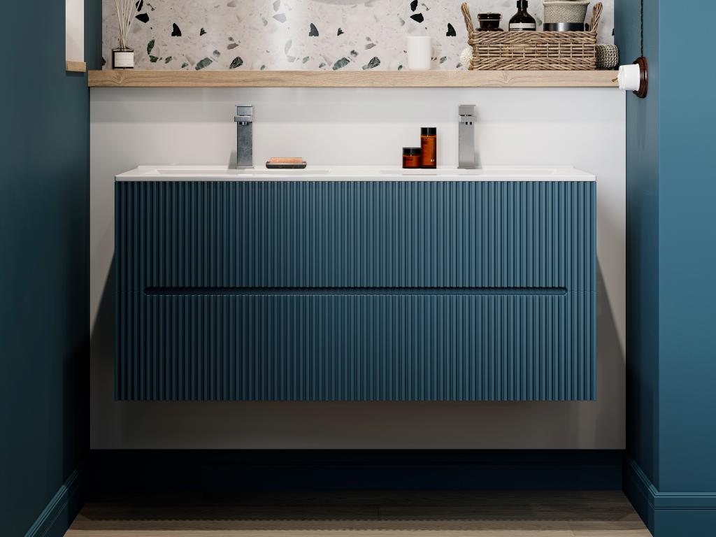 Mueble de baño flotante con lavabo encastrado - Rayas azules - 120 cm - PAVANI