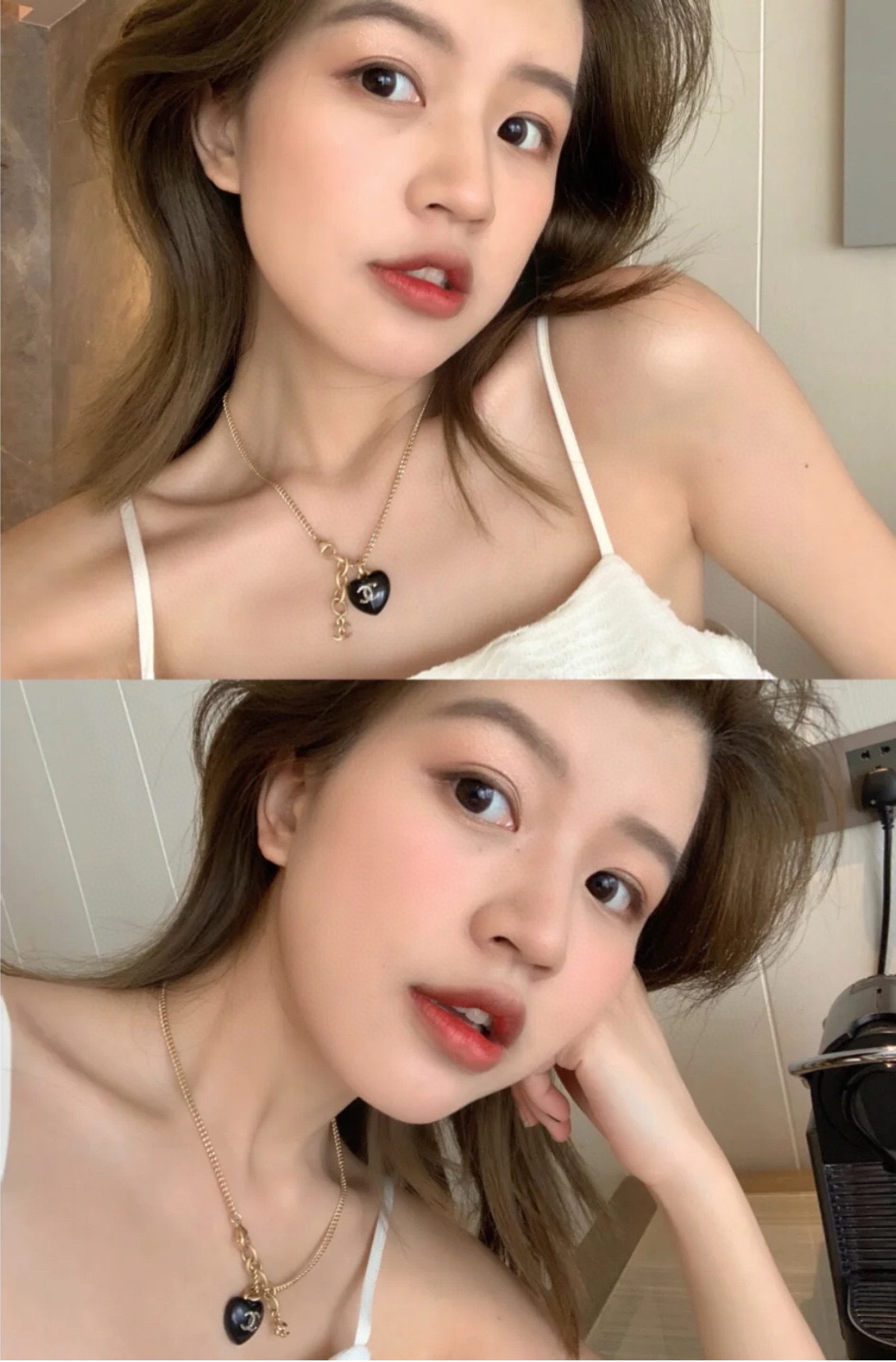 Chanel Black Heart Pendant Necklace and CC Pearl Drop Earrings - Original Replica Club
