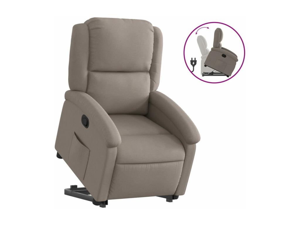 Sillón reclinable elevable tela gris taupe