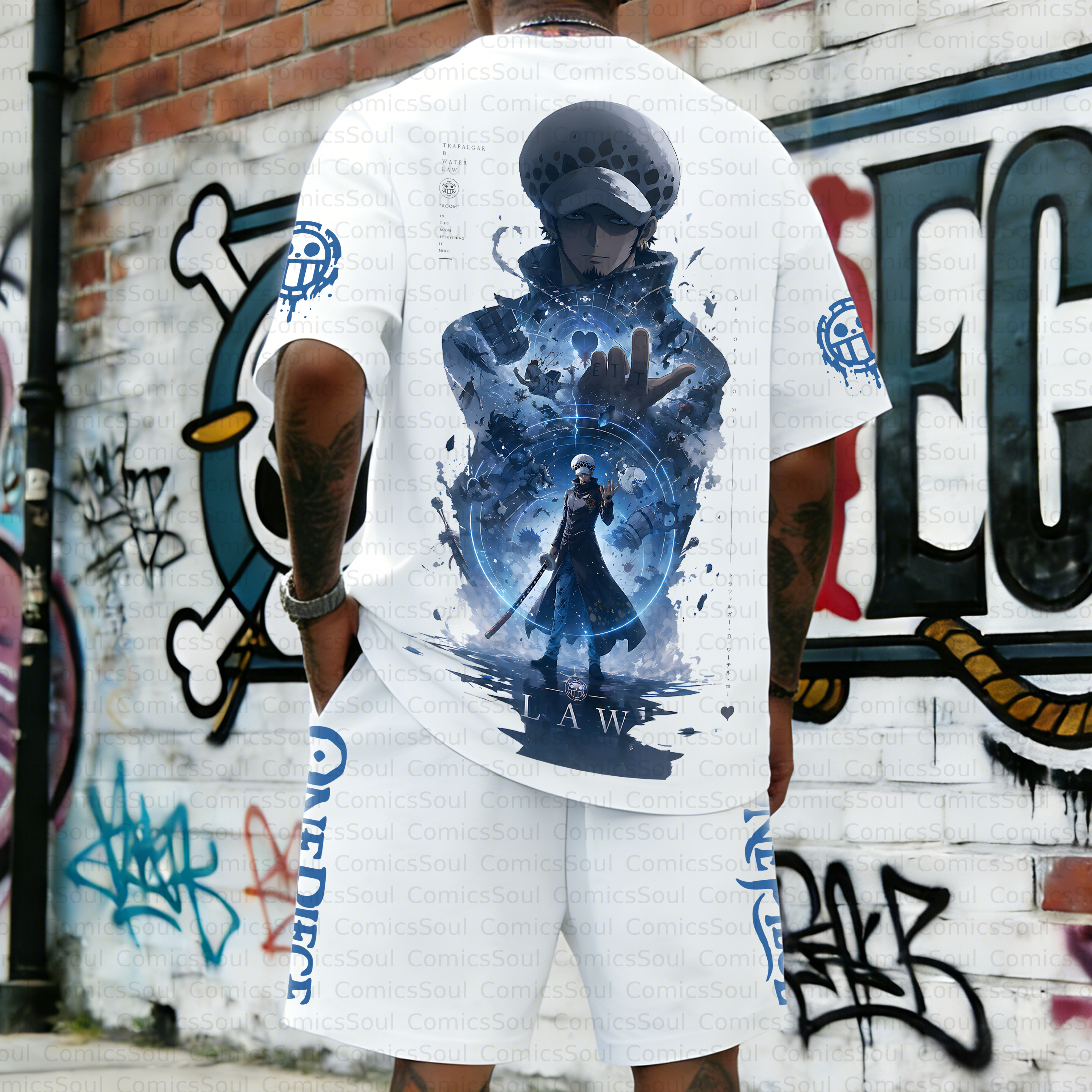 Unisex Anime Inspired Vintage T-shirt& Shorts 2 Pieces Set