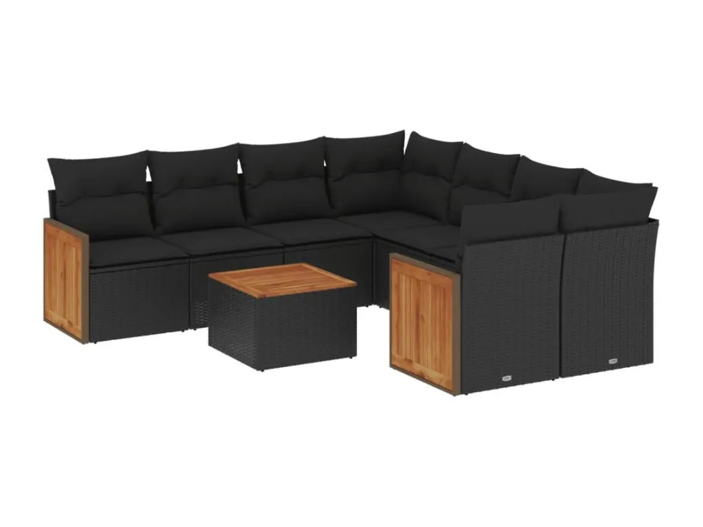 Set de sofás de jardín 8 piezas y cojines ratán sintético negro YGEW91845
