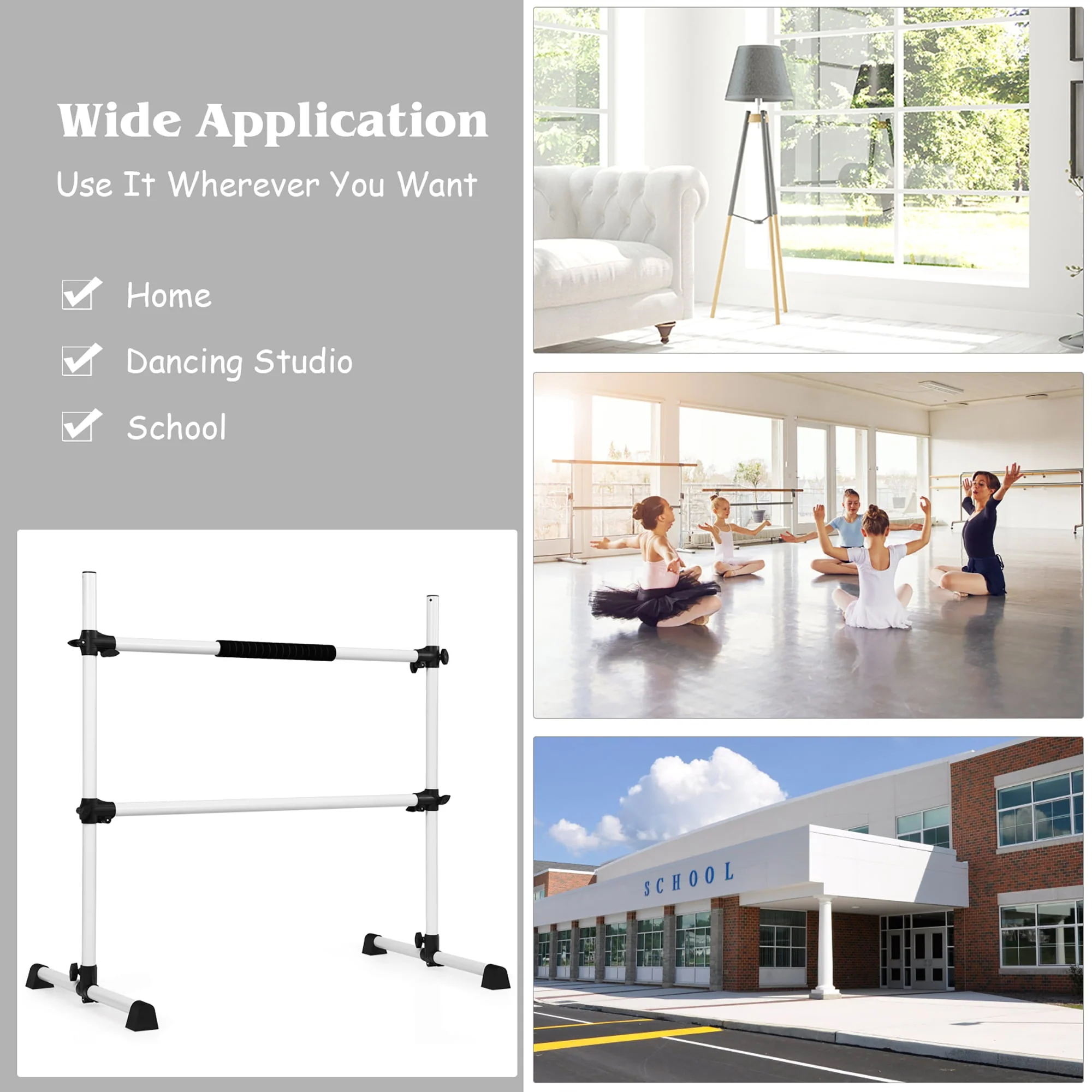 Goplus 4ft Portable Ballet Barre Freestanding Adjustable Double Dance Bar Silver - Image 6